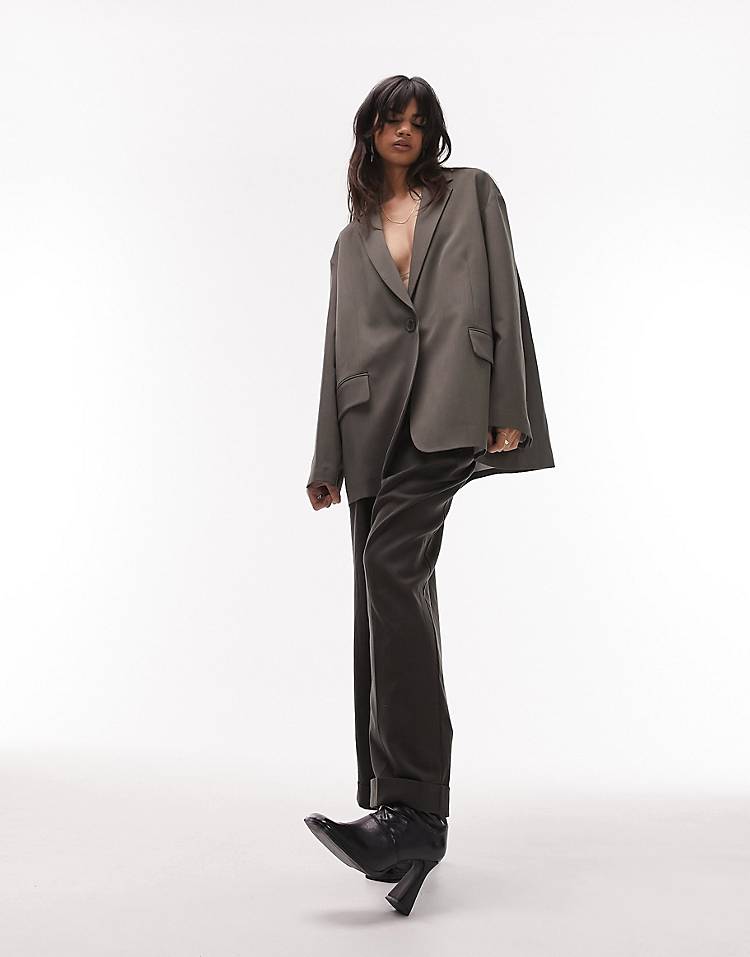 Topshop asymmetric suit set in dark washed gray